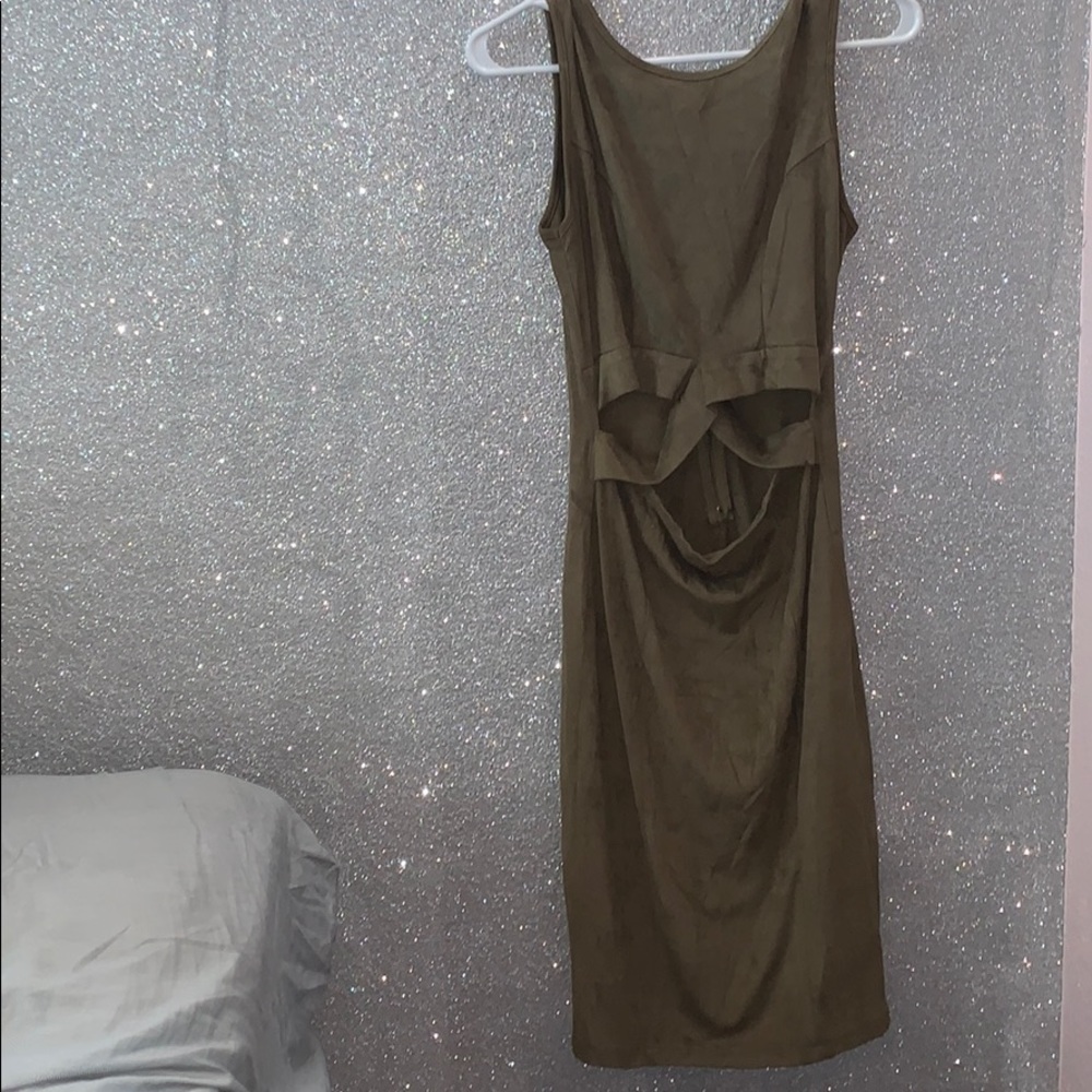 Suede olive green cutout dress